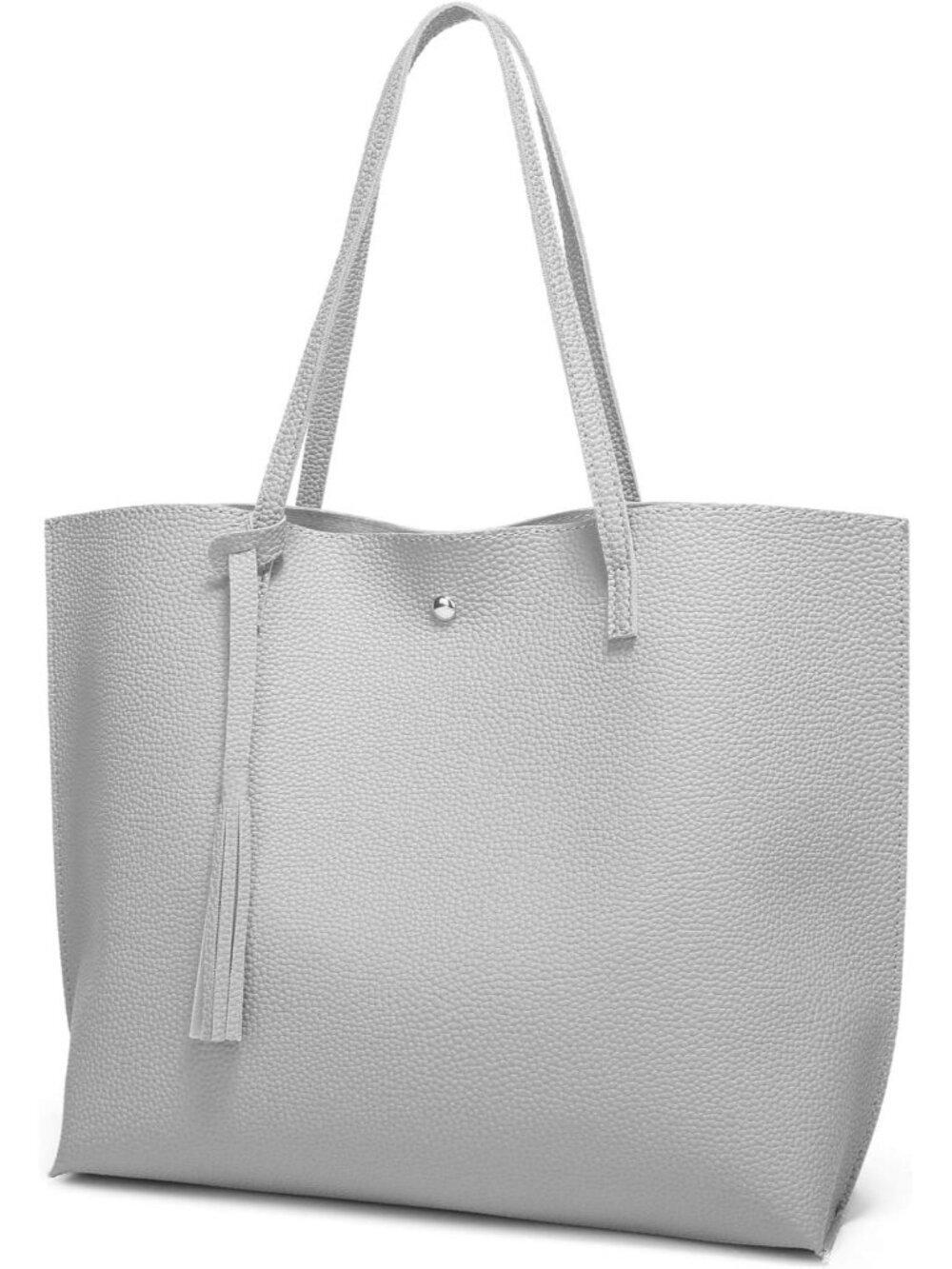 Women’s Grey Soft Faux Leather Tote Bag Tassel Large Shoulder Purse